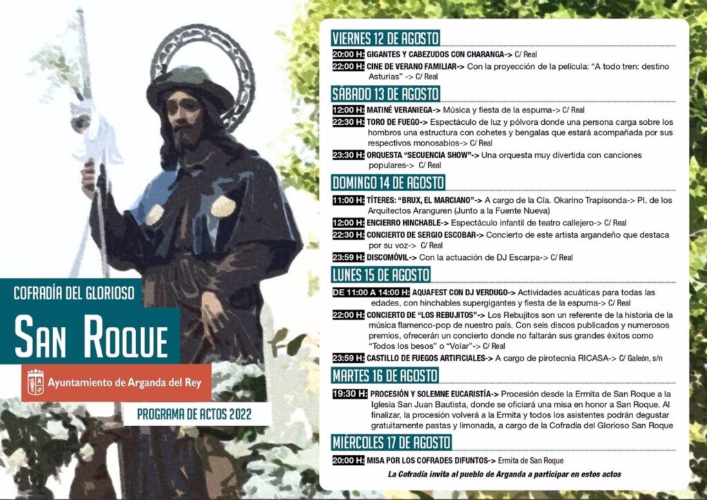 Programa de las fiestas populares de San Roque 2022 en Arganda del Rey