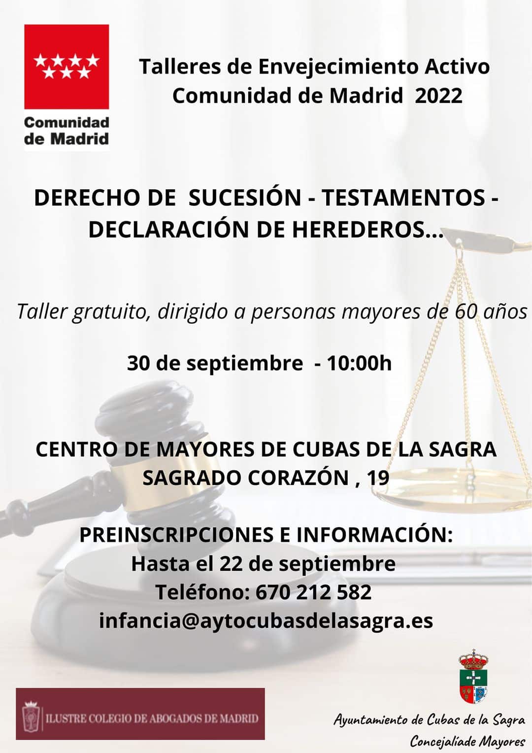 Talleres de mayores en Cubas de la Sagra derecho de sucesión testamentos y declaración de herederos